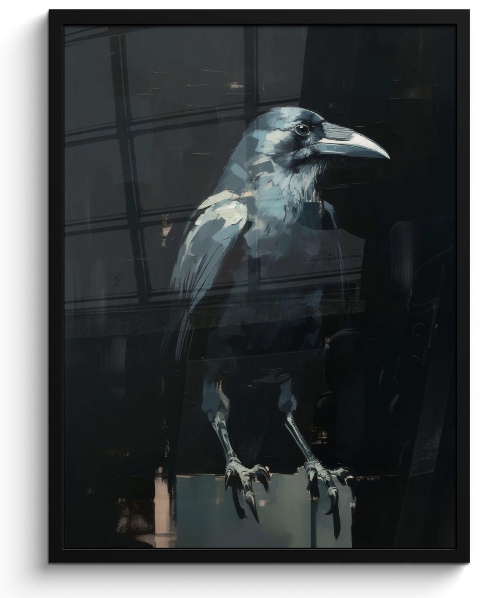 FrameYourWall Poster in lijst - Fotolijst 50x70 cm - Posters - Raaf - Vogels - Zwart - Posterlijst zwart - Decoratie - Wanddecoratie woonkamer - Muurdecoratie slaapkamer