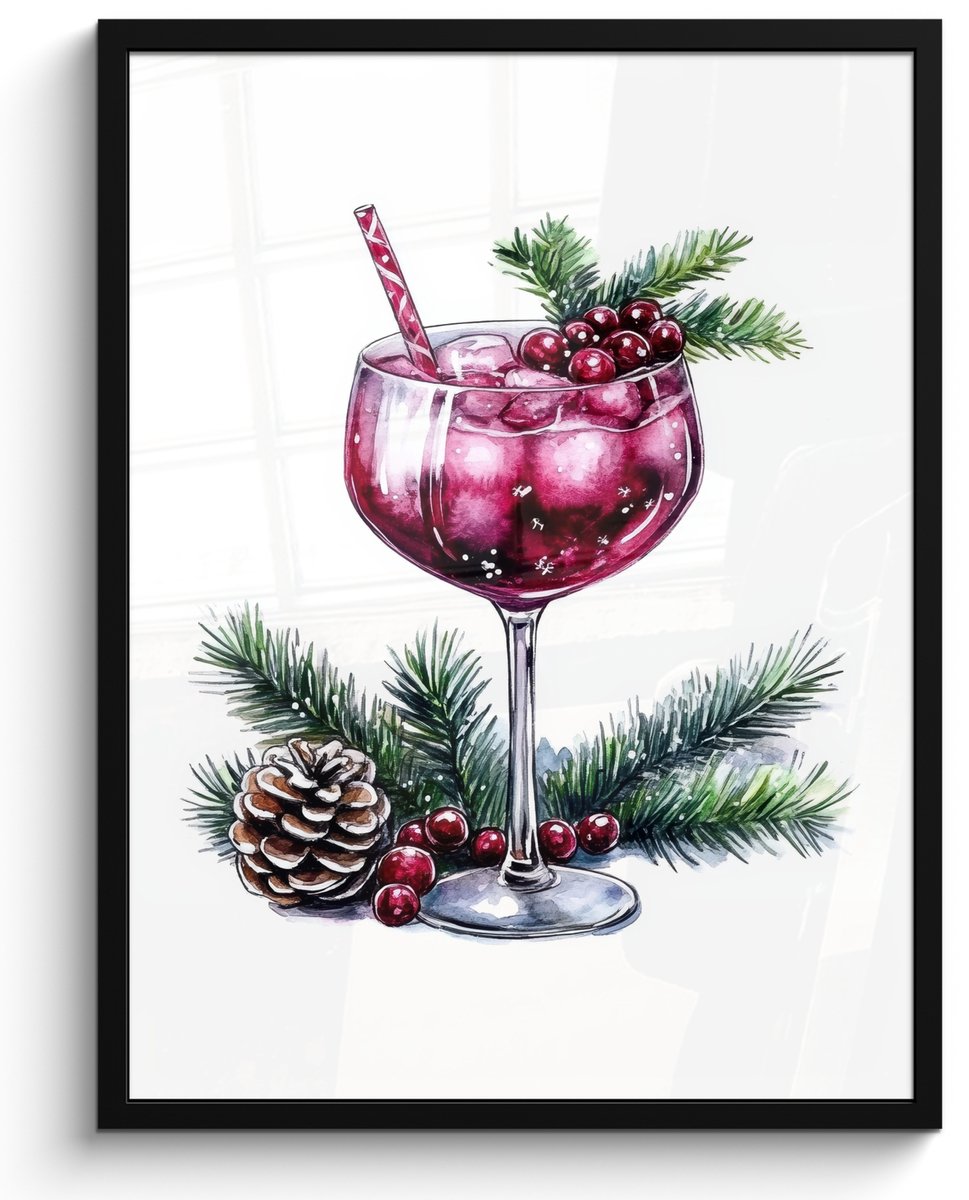 FrameYourWall Poster in lijst - Fotolijst 50x70 cm - Posters - Winter - Cocktail - Decoratie - Drank - Kerst - Posterlijst zwart - Decoratie - Wanddecoratie woonkamer - Muurdecoratie slaapkamer - Kerstversiering - Kerstdecoratie voor binnen - Kerstmis Cocktail - Winter