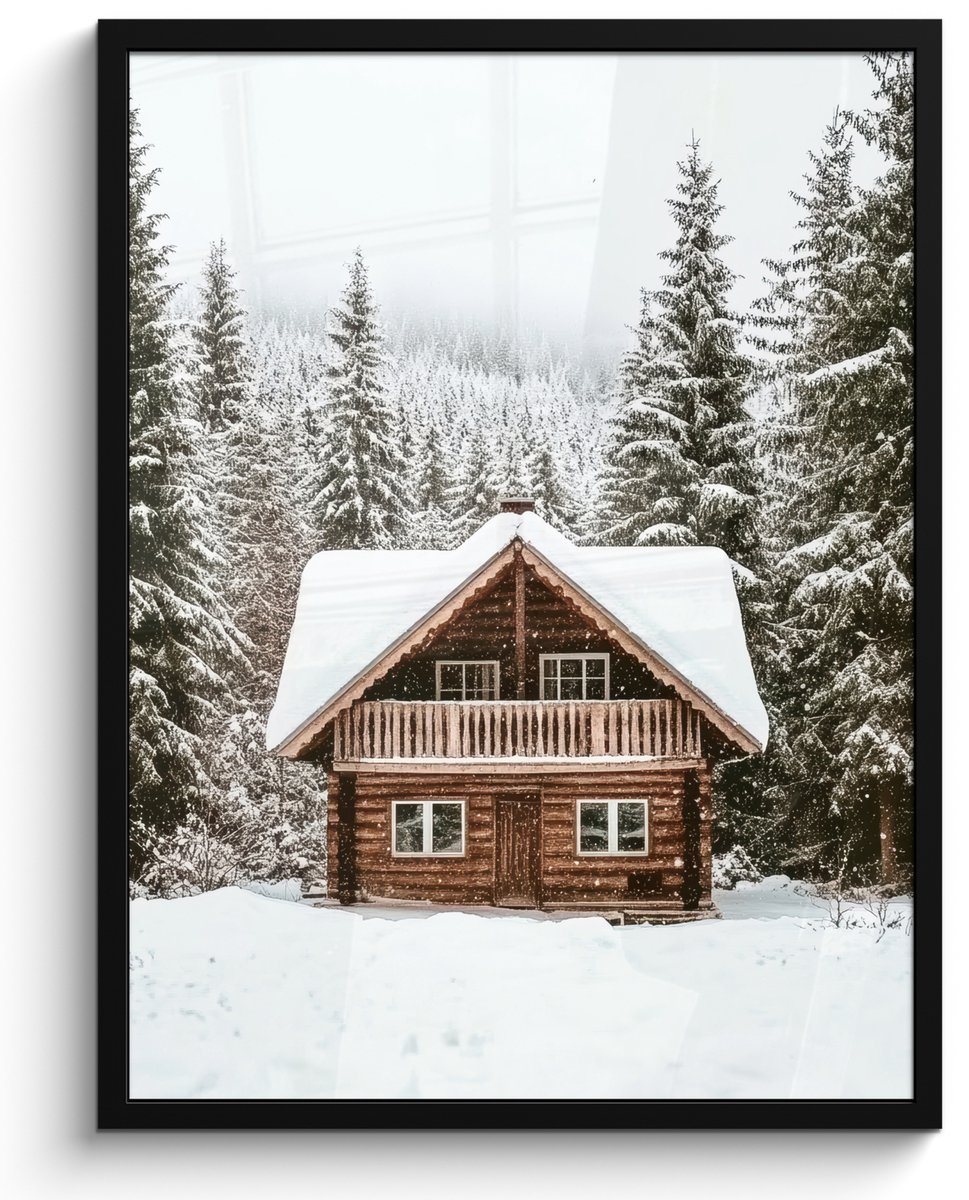 FrameYourWall Poster in lijst - Fotolijst 50x70 cm - Posters - Huis - Bos - Winter - Natuur - Sneeuw - Posterlijst zwart - Decoratie - Wanddecoratie woonkamer - Muurdecoratie slaapkamer