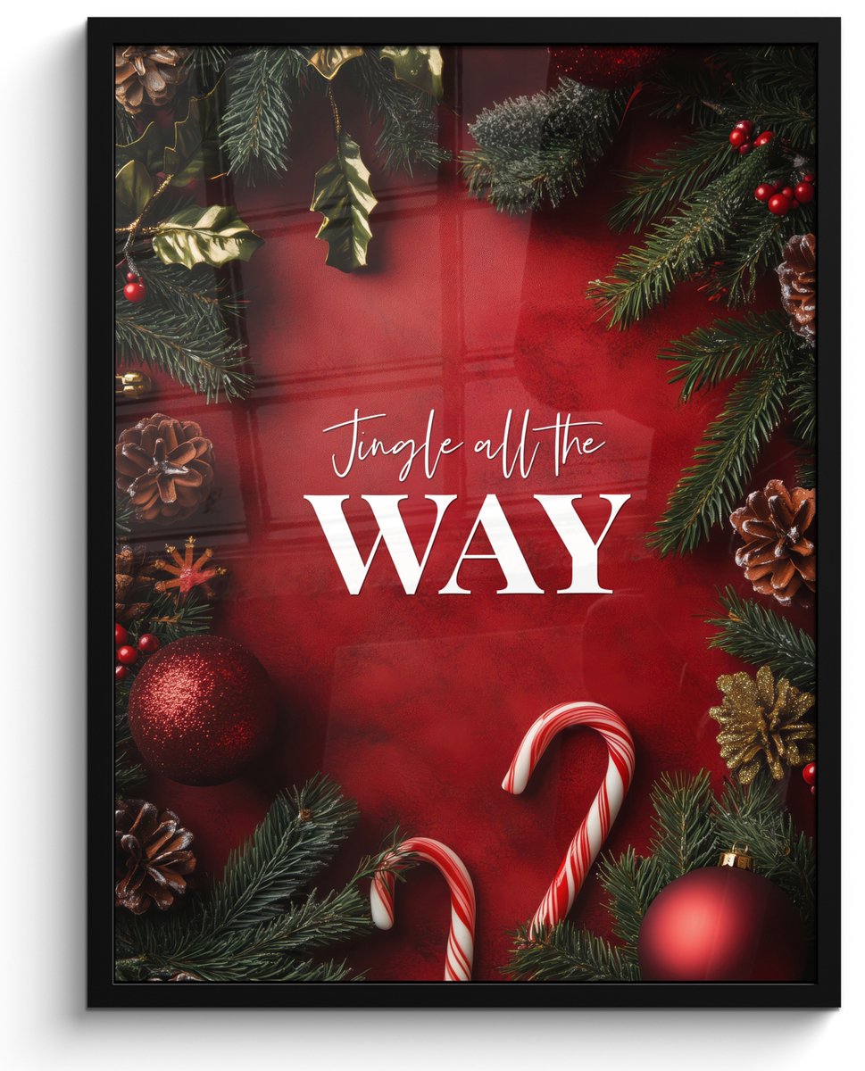 FrameYourWall Poster in lijst - Fotolijst 50x70 cm - Posters - Kerst - Quote - Rood - Kerstballen - Posterlijst zwart - Decoratie - Wanddecoratie woonkamer - Kerstdecoratie voor binnen - Kerstversiering - Kerstmis versiering in huis - Kerstaccessoires Tekst - Kerstballen