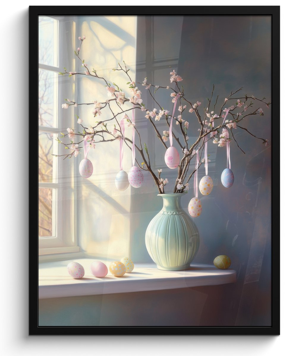 FrameYourWall Poster in lijst - Fotolijst 50x70 cm - Posters - Stilleven - Vaas - Paastak - Posterlijst zwart - Decoratie - Wanddecoratie woonkamer - Muurdecoratie slaapkamer