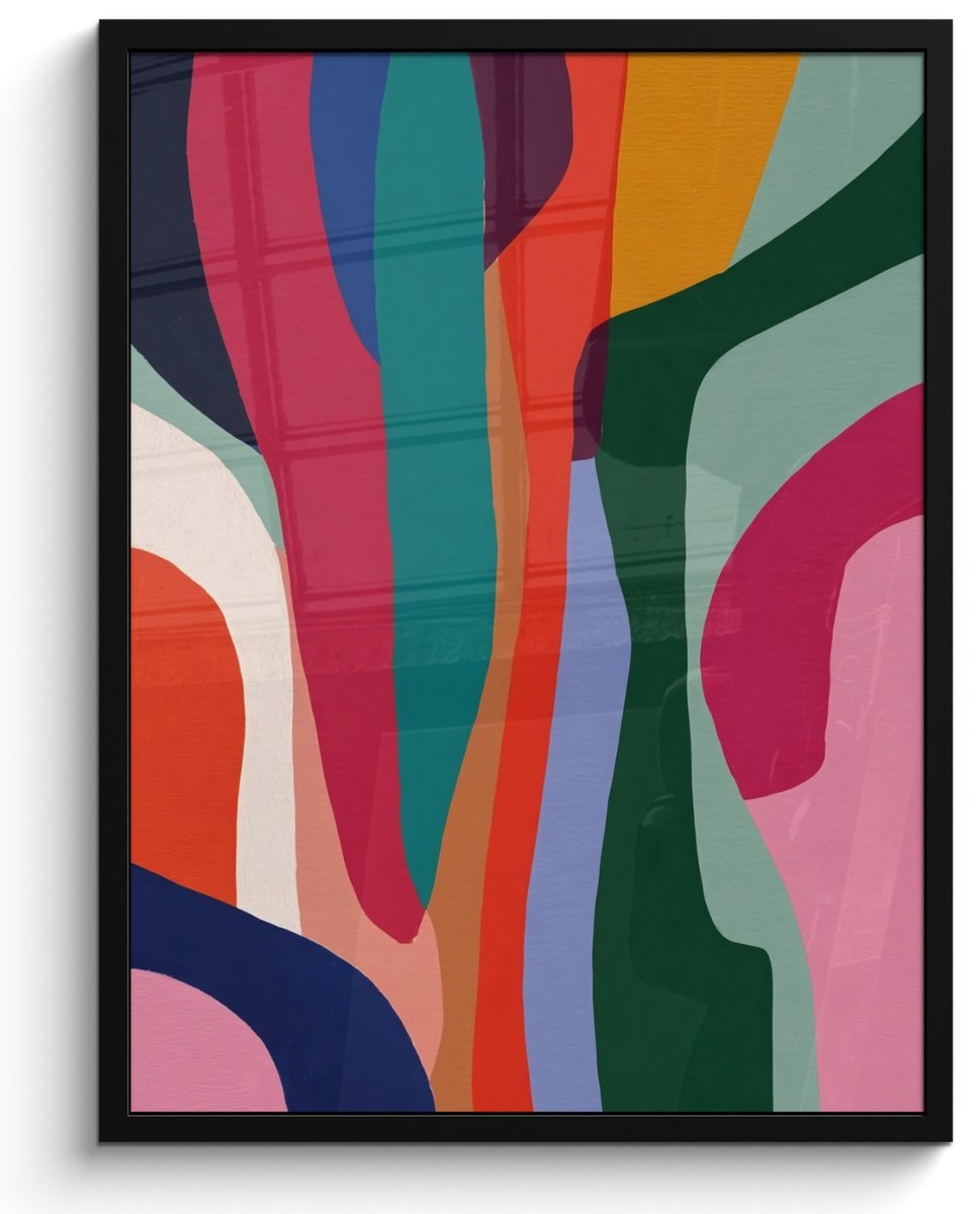 FrameYourWall Poster in lijst - Fotolijst 50x70 cm - Posters - Vormen - Bochten - Kleurrijk - Abstract - Posterlijst zwart - Decoratie - Wanddecoratie woonkamer - Muurdecoratie slaapkamer Abstract - Kleurrijk - Golven