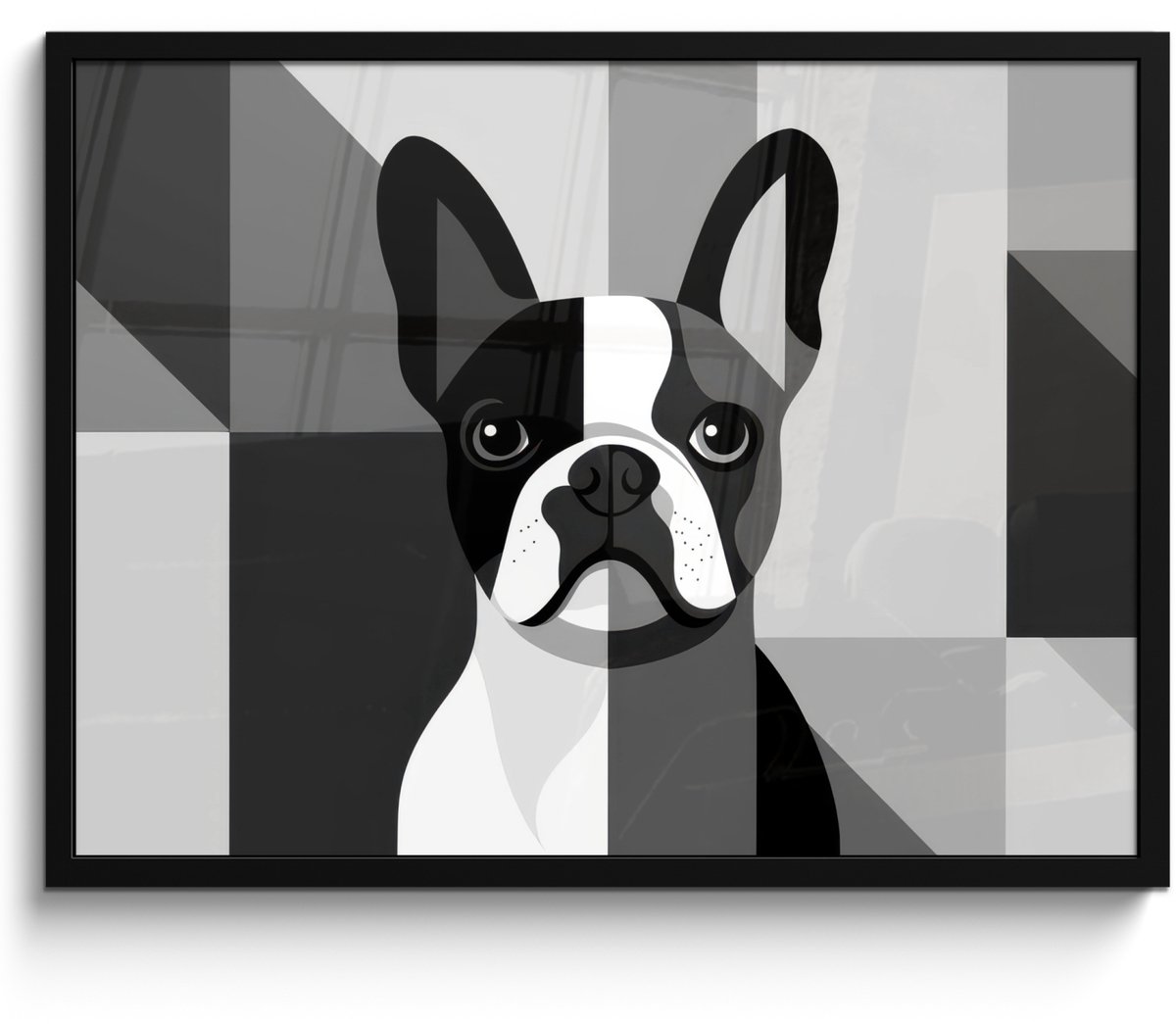 FrameYourWall Poster in lijst - Fotolijst 70x50 cm - Posters - Buldog - Zwart - Abstract - Vlakken - Posterlijst zwart - Decoratie - Wanddecoratie woonkamer - Muurdecoratie slaapkamer