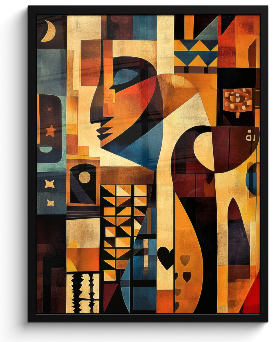 FrameYourWall Poster in lijst - Fotolijst 50x70 cm - Posters - Figuren - Abstract - Symbolen - Posterlijst zwart - Decoratie - Wanddecoratie woonkamer - Muurdecoratie slaapkamer Abstract - Gezichten - Mozaïek