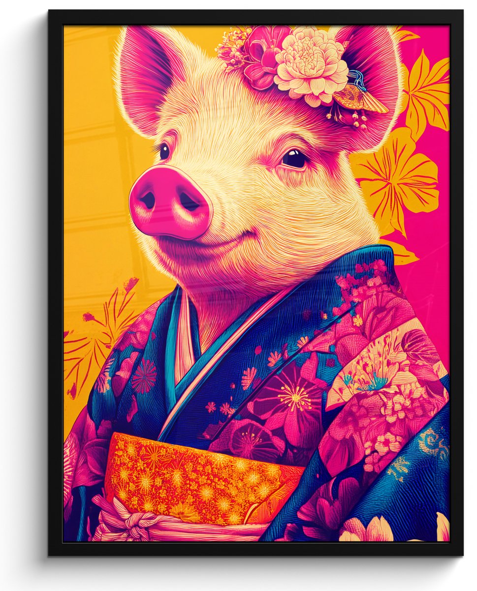 FrameYourWall Poster in lijst - Fotolijst 50x70 cm - Posters - Varken - Bloemkroon - Kimono - Abstract - Posterlijst zwart - Decoratie - Wanddecoratie woonkamer - Muurdecoratie slaapkamer