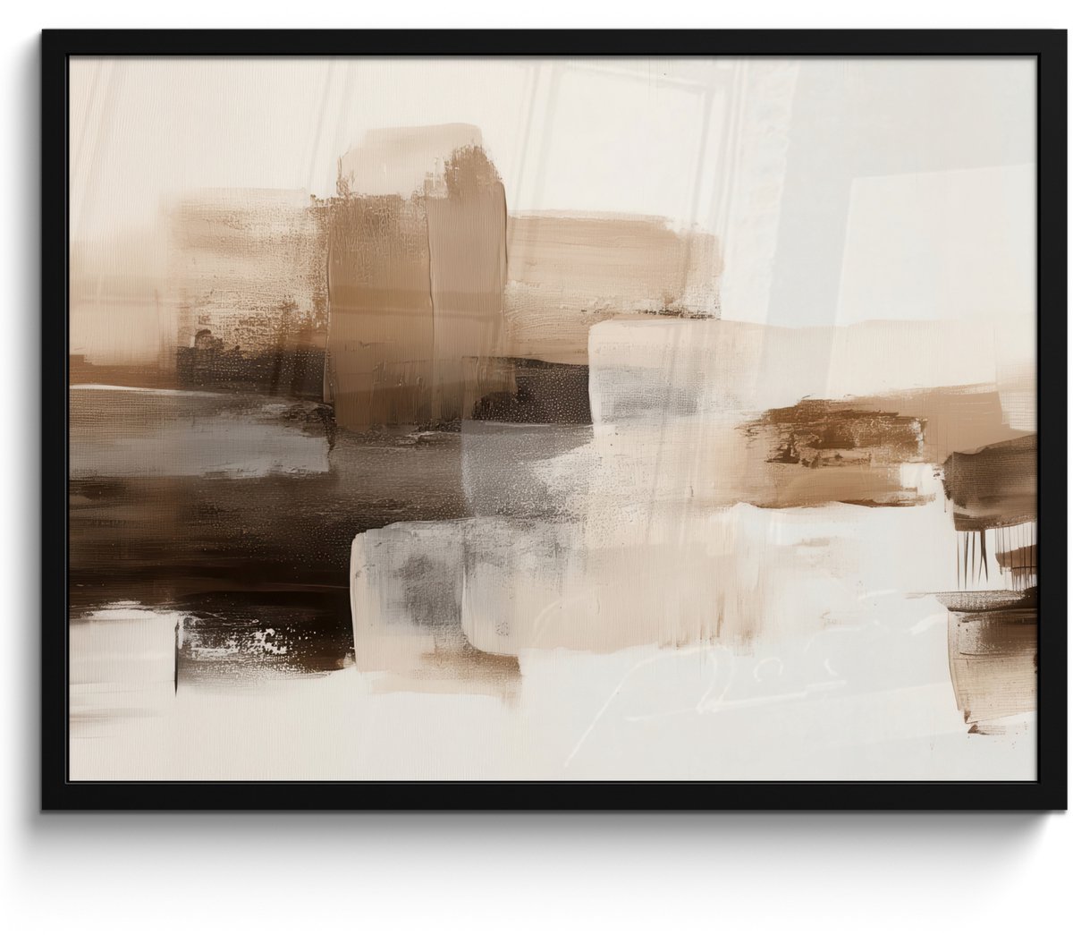 FrameYourWall Poster in lijst - Fotolijst 70x50 cm - Posters - Penseelstreken - Abstract landschap - Rust - Posterlijst zwart - Decoratie - Wanddecoratie woonkamer - Muurdecoratie slaapkamer