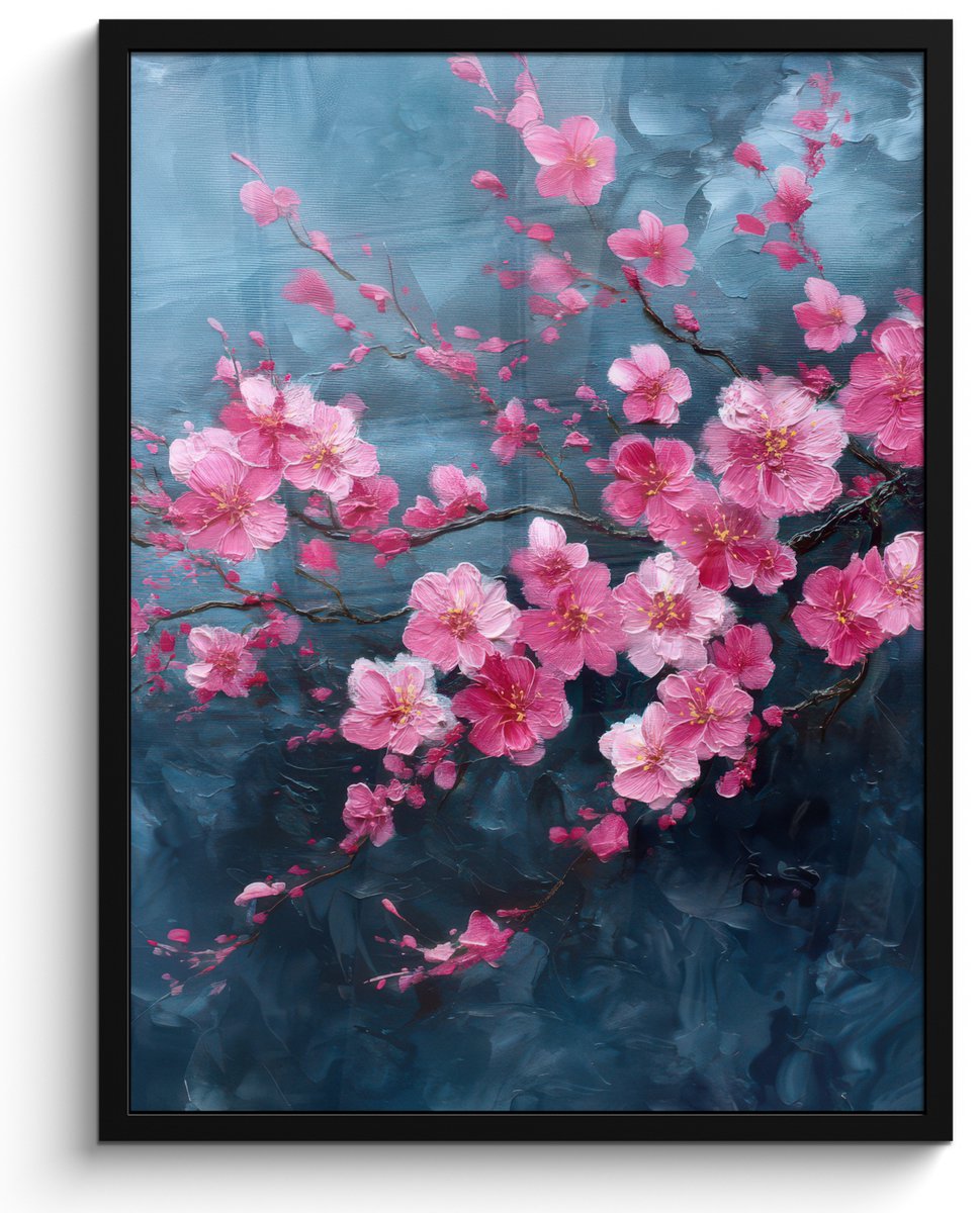 FrameYourWall Poster in lijst - Fotolijst 50x70 cm - Posters - Bloem - Bloesems - Roze - Abstract - Posterlijst zwart - Decoratie - Wanddecoratie woonkamer - Muurdecoratie slaapkamer Bloemen