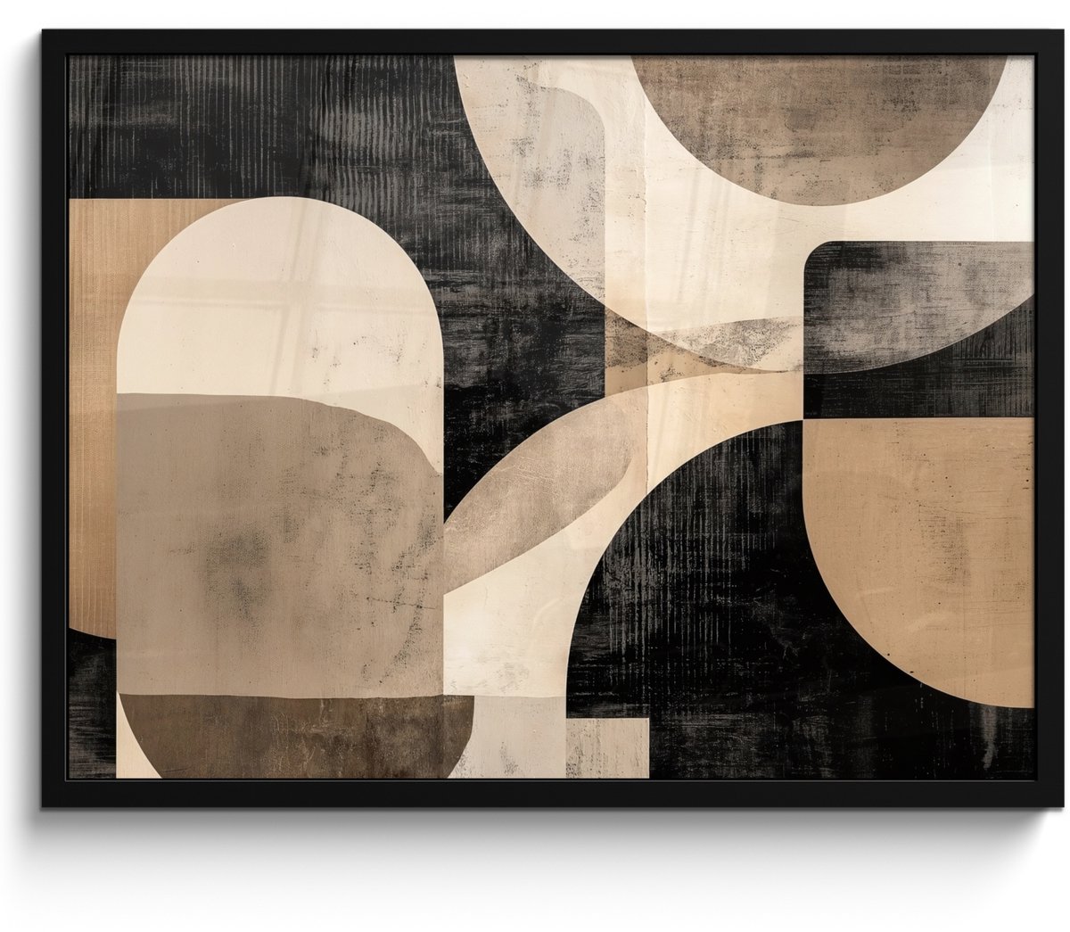 FrameYourWall Poster in lijst - Fotolijst 70x50 cm - Posters - Abstract - Vormen - Modern - Beige - Posterlijst zwart - Decoratie - Wanddecoratie woonkamer - Muurdecoratie slaapkamer