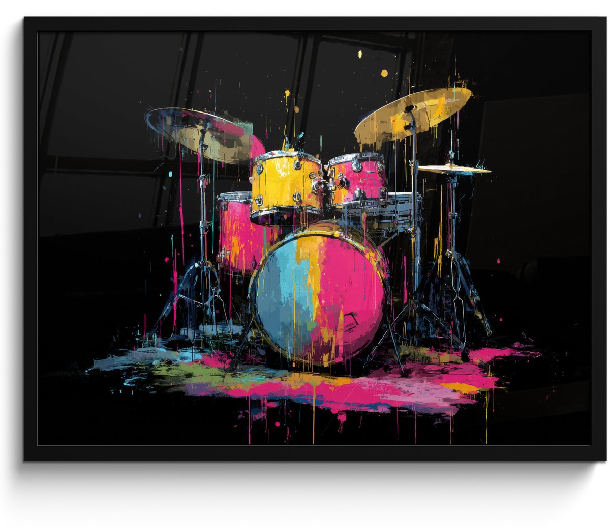 FrameYourWall Poster in lijst - Fotolijst 70x50 cm - Posters - Drumstel - Kleurrijk - Verf - Levendig - Posterlijst zwart - Decoratie - Wanddecoratie woonkamer - Muurdecoratie slaapkamer