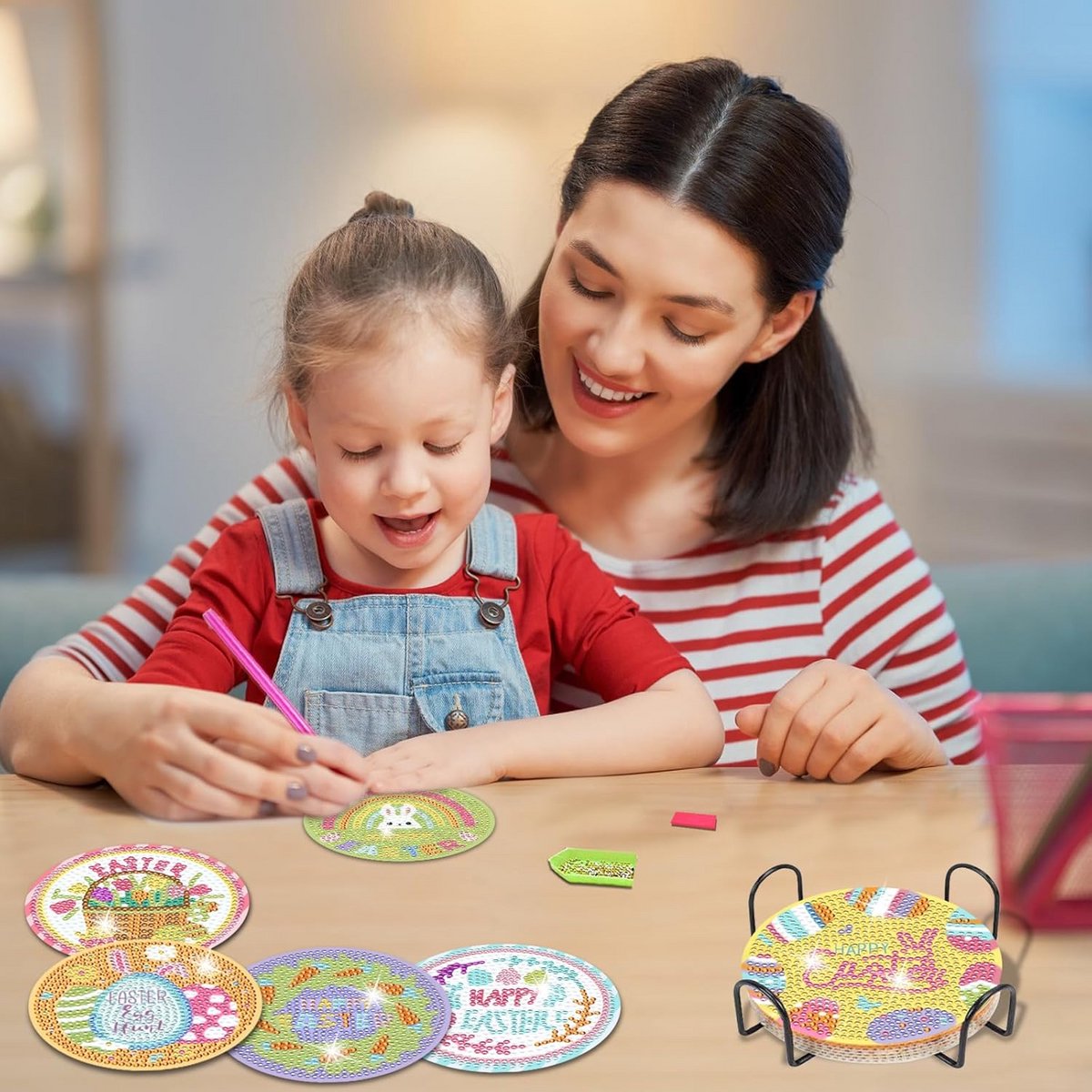 8x Diamant Schilderen Onderzetters Set met Houder - DIY Decoratie voor Volwassenen