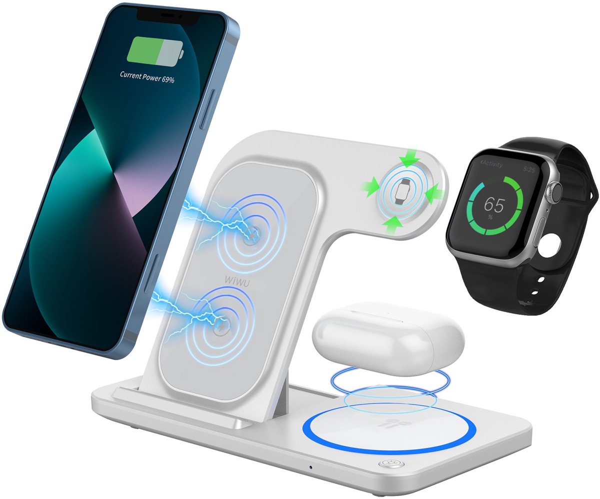 WiWU 3-in-1 Draadloze oplader – Wireless charger Wi-W020 – Wit