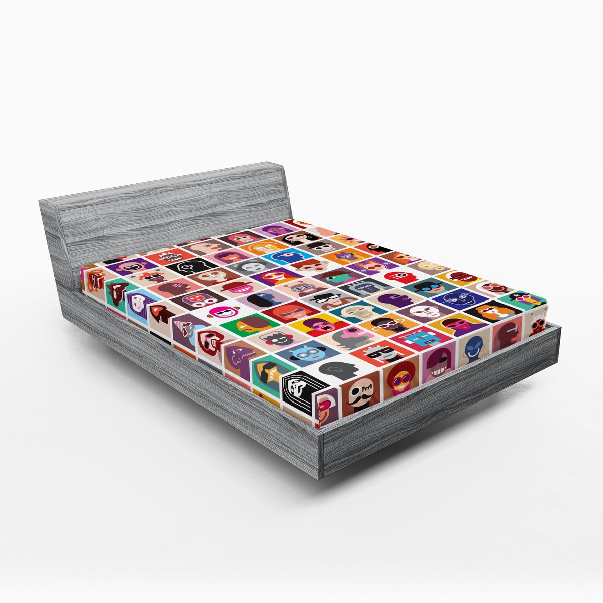 ABAKUHAUS Collage Hoeslaken, Vrolijke Geanimeerde Portretten, Zachte Decoratieve stof met Elastische Band, 140 x 200 cm, Multicolor