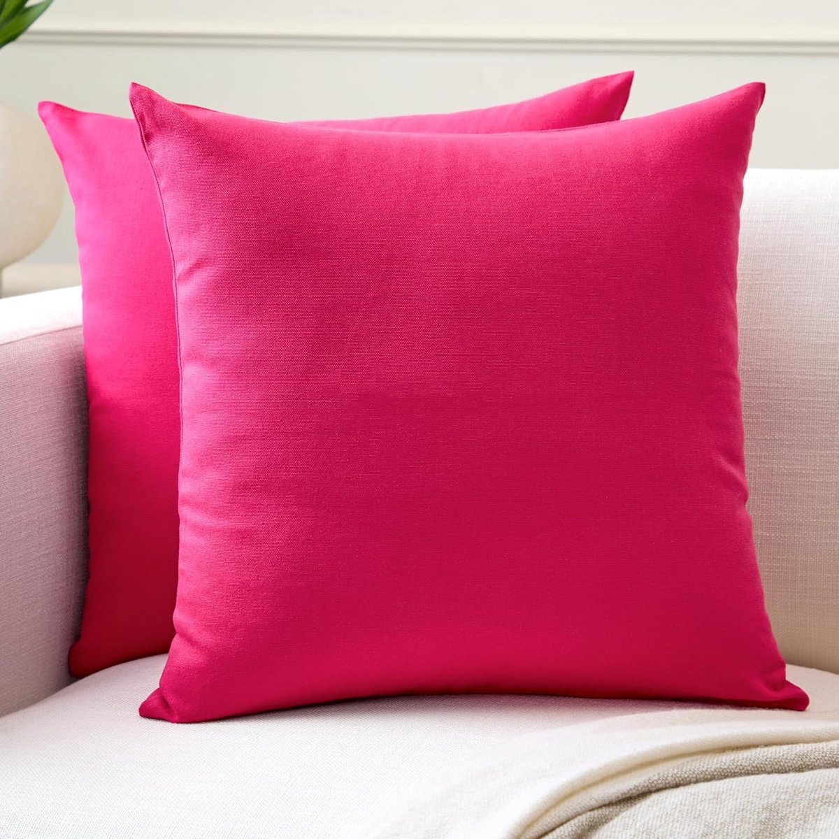 Kussenslopen 2 stuks 40x40 cm - fuchsia - 100% katoen canvas - wasbare vierkante kussenove