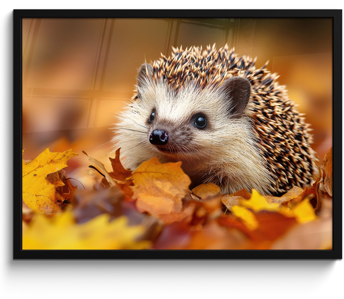 FrameYourWall Poster in lijst - Fotolijst 70x50 cm - Posters - Egel - Bos - Herfstbladeren - Herfst - Bosdieren - Natuur - Posterlijst zwart - Decoratie - Wanddecoratie woonkamer - Muurdecoratie slaapkamer