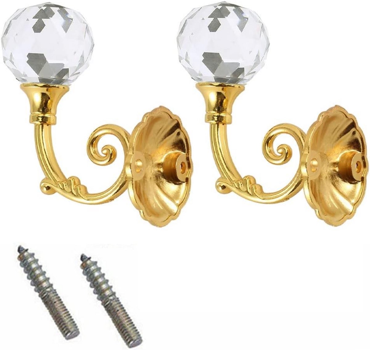 2x Gordijn Tiebacks Kristal Hanger Haken Muurbevestiging Zilver Goud