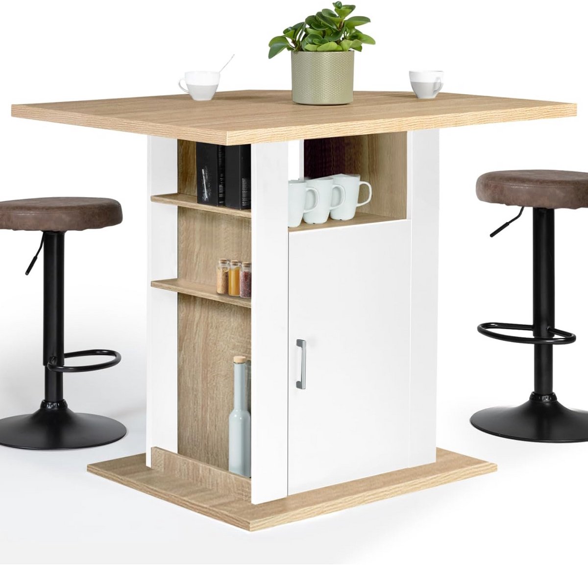 Keukeneiland met Opslag en Werkblad 110 cm Wit en Beukenlook