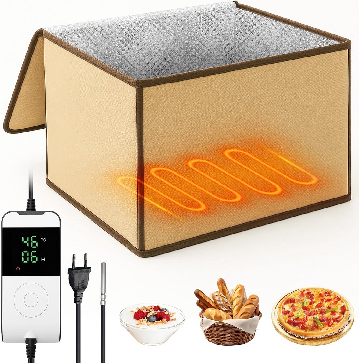 Elektrische Gistbox voor brood en deeg met temperatuur- en timerinstelling