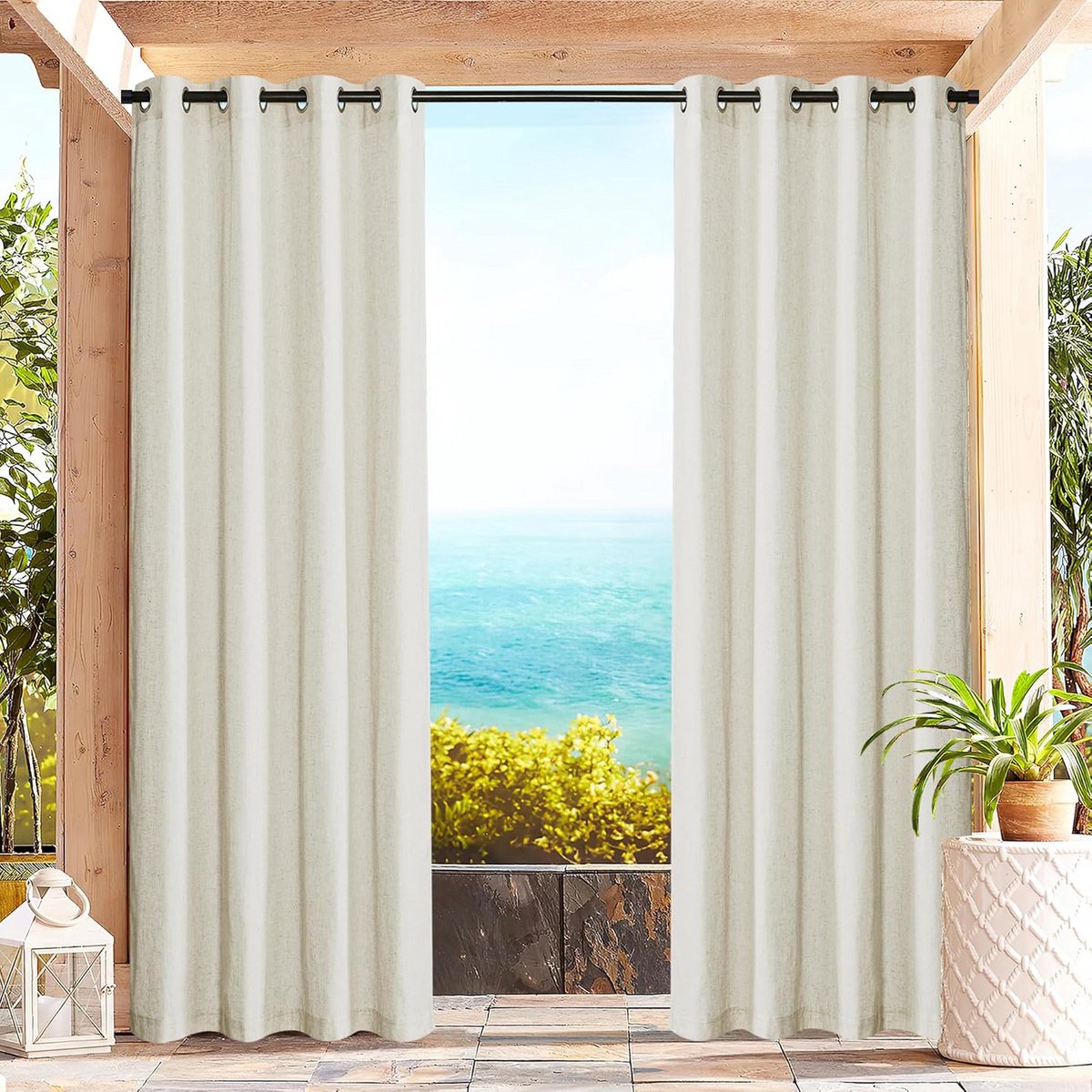 Transparante Buitengordijnen met Ringen voor Balkon en Tuin, 140B x 274H cm, Lichtdoorlate