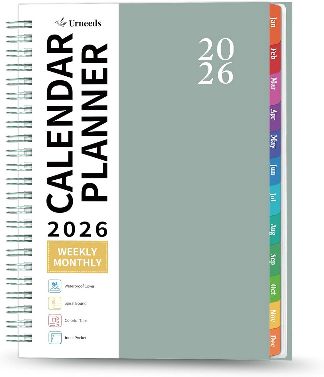 Planner 2026: Week- en maandoverzicht van januari tot december 2026, spiraalbinding met binnenste zak, formaat 21,5 x 16,2 cm