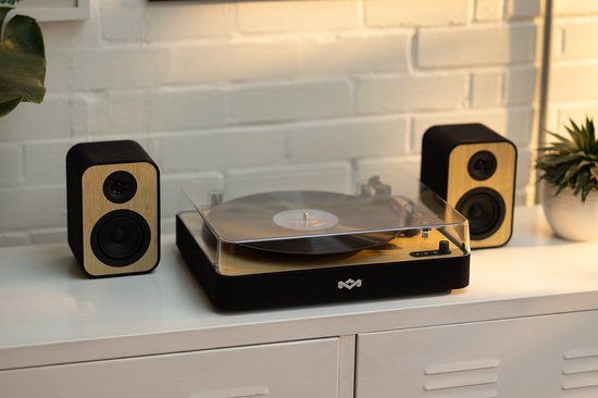 House of Marley Revolution Bluetooth Platenspeler met Passieve Boekenplank Speakers - LP Speler - Auto-stop - Ingebouwde Stofkap - Audio Technica Element - Vinyl - Gemaakt van Duurzame Materialen