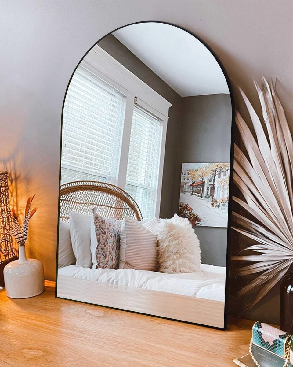 Grote Wandspiegel met Zwart Metalen Frame voor Badkamer en Woonkamer