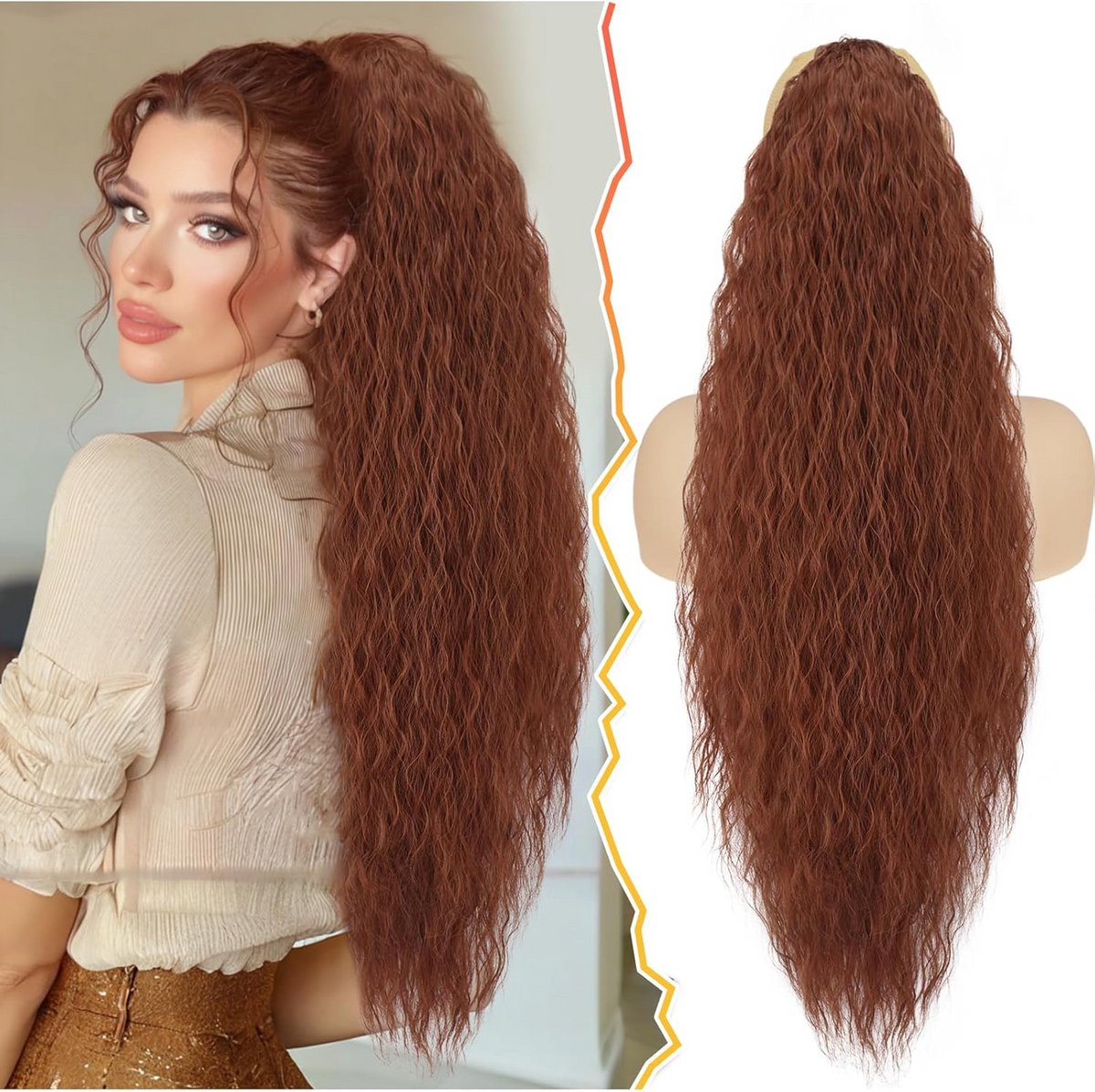 Lange Krullende Paardenstaart Extensions met Kamclip 76cm Synthetisch Golvend Haarstuk