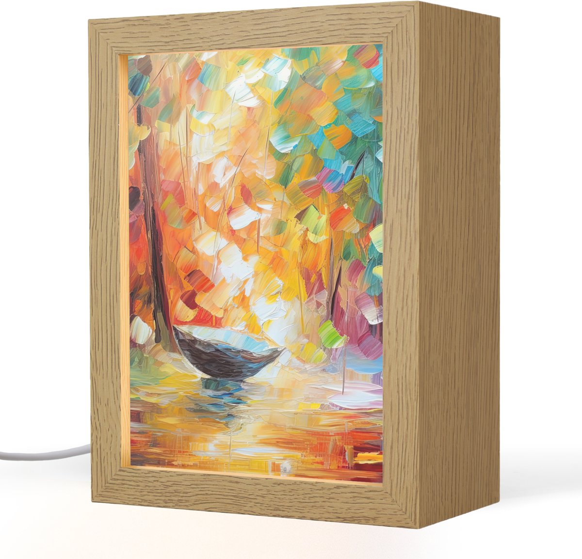Tafellamp 15x20 cm - LED lamp - Kleurrijk - Olieverf - Water - Boot - Decoratieve tafellampen - Dimbaar - Tafellampje slaapkamer - Woonkamer binnen