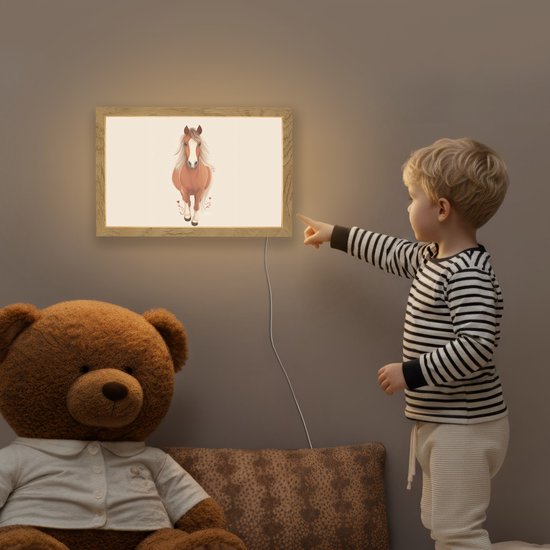 Nachtlampje 30x20 cm - Kinder lampje - Paard - Galop - Bruin - Tafellamp kinderkamer - Slaapkamer lamp - Bedlamp kinderen - Kinderlampje stopcontact - Wandlamp babykamer - Nachtlampjes van Merkloos — afbeelding 5