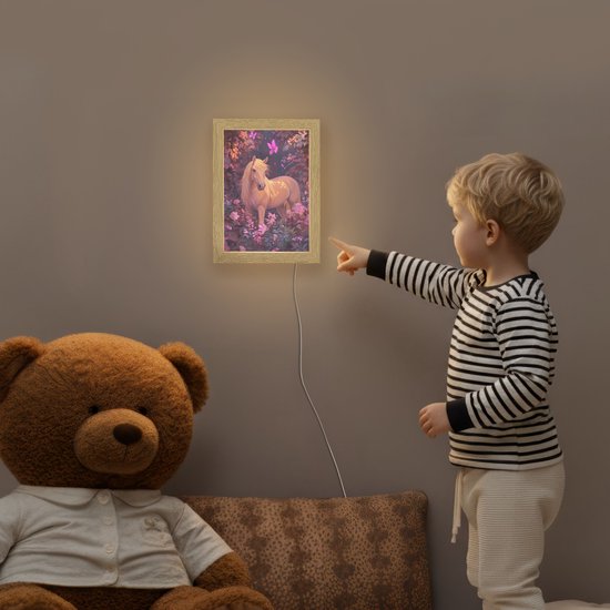 Nachtlampje 15x20 cm - Kinder lampje - Paard - Bloemen - Paars - Vlinder - Tafellamp kinderkamer - Slaapkamer lamp - Bedlamp kinderen - Kinderlampje stopcontact - Wandlamp babykamer - Nachtlampjes van OnlyWow — afbeelding 5