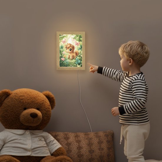 Nachtlampje 15x20 cm - Kinder lampje - Pony - Bruin - Cartoon - Vlinders - Tafellamp kinderkamer - Slaapkamer lamp - Bedlamp kinderen - Kinderlampje stopcontact - Wandlamp babykamer - Nachtlampjes van Merkloos — afbeelding 5