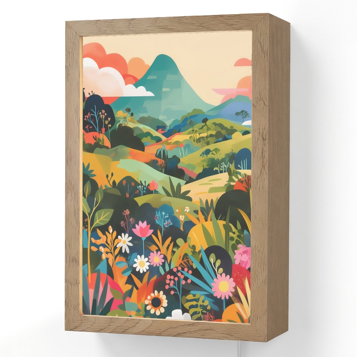 Wandlamp 20x30 cm - Oplaadbaar - Zonlicht - Heuvels - Wolkenlucht - Wandlampen binnen woon