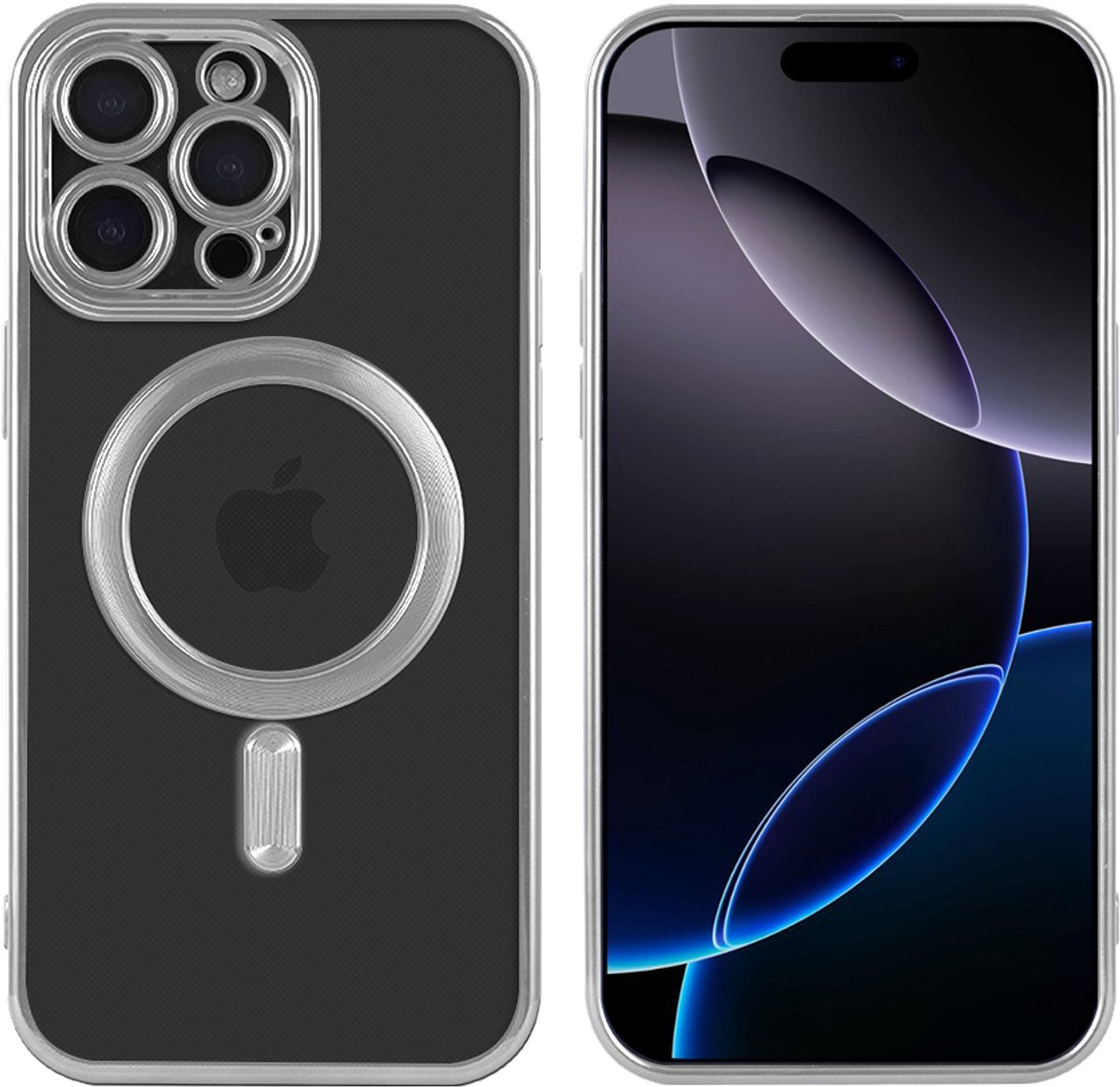 iPhone 16 Pro Max Hoesje (Zilver) Transparant – MagSafe Compatibel – Shockproof Case – TPU + PC – Draadloos Opladen – Camera- en Schermbescherming – Luxe Design