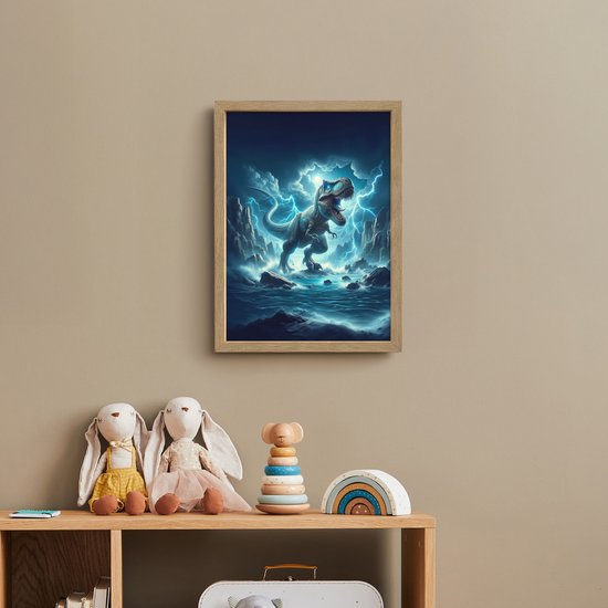 Nachtlampje 30x40 cm - Kinder lamp - Dino - Blauw - Jongens - Tafellamp kinderkamer draadloos - Slaapkamer lampje - Bedlamp kinderen - Kinderlampje - Wandlamp babykamer - Nachtlampjes van OnlyWow — afbeelding 3