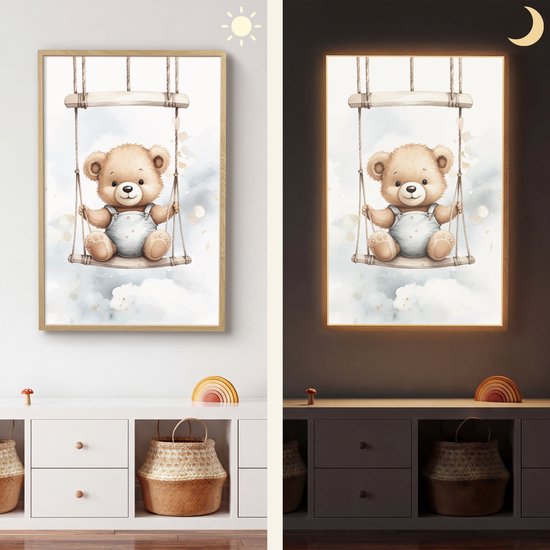 Nachtlampje 60x90 cm - Kinder lamp - Beer - Baby - Dier - Kinderen - Tafellamp kinderkamer draadloos - Slaapkamer lampje - Bedlamp kinderen - Kinderlampje - Wandlamp babykamer - Nachtlampjes van Merkloos — afbeelding 4