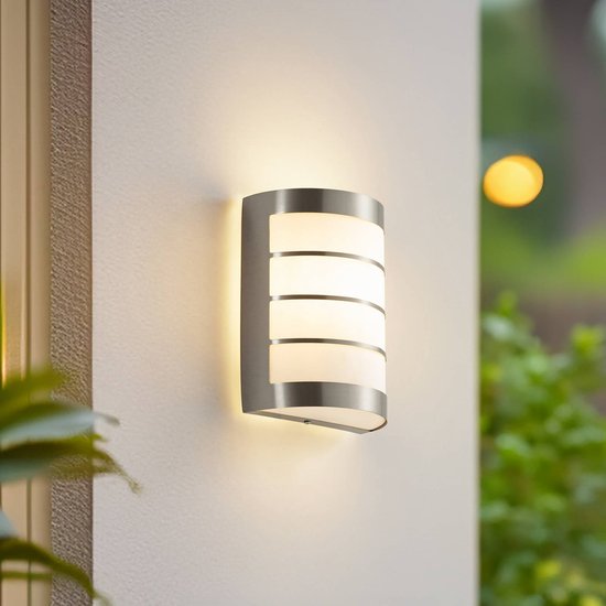 Lindby - Applique d'extérieur - 1lumière - acier inoxydable, polycarbonate - H: 20 cm - E27 - Acier inoxydable, blanc