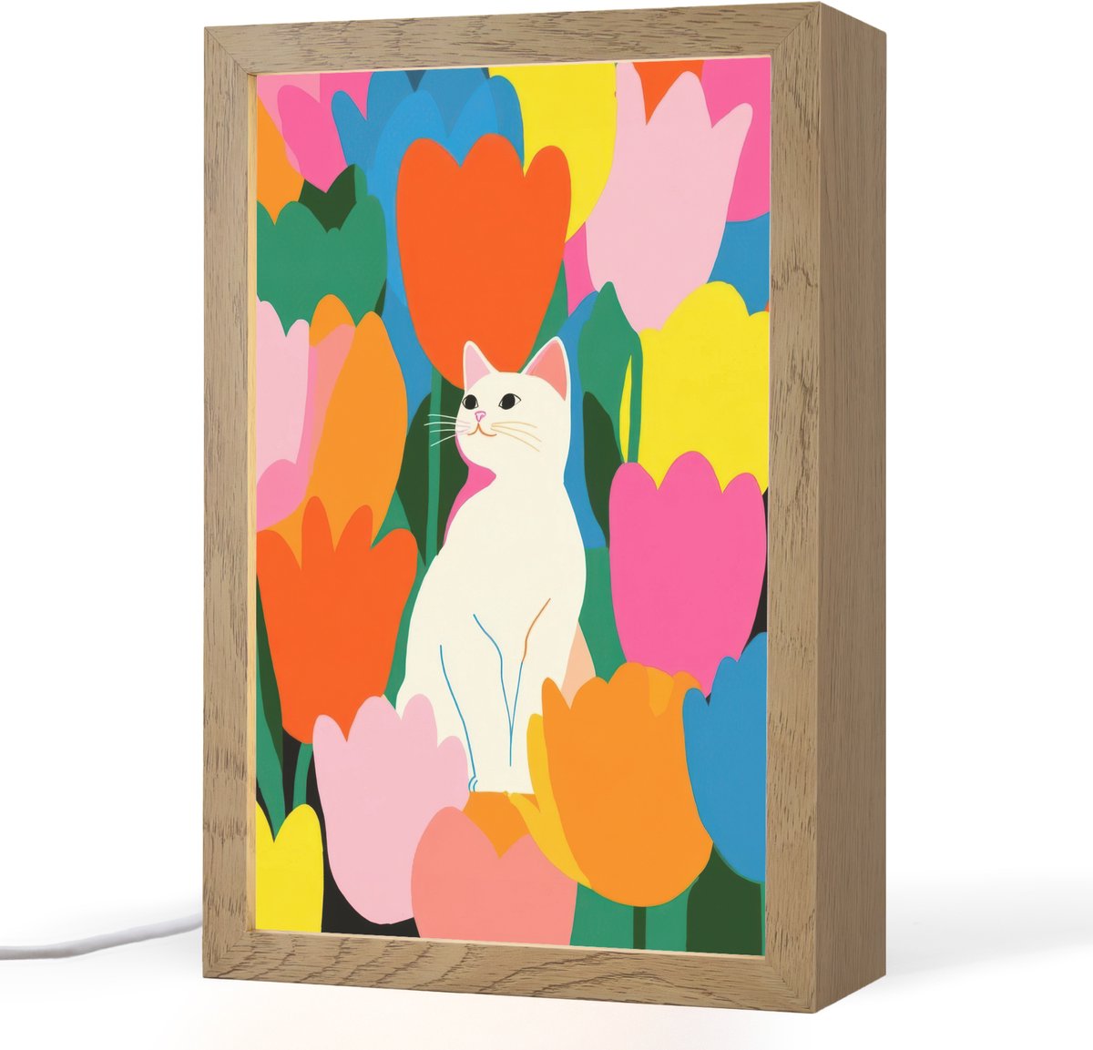 Tafellamp 20x30 cm - LED lamp - Tulpen - Kat - Kleurrijk - Decoratieve tafellampen - Dimbaar - Tafellampje slaapkamer - Woonkamer binnen