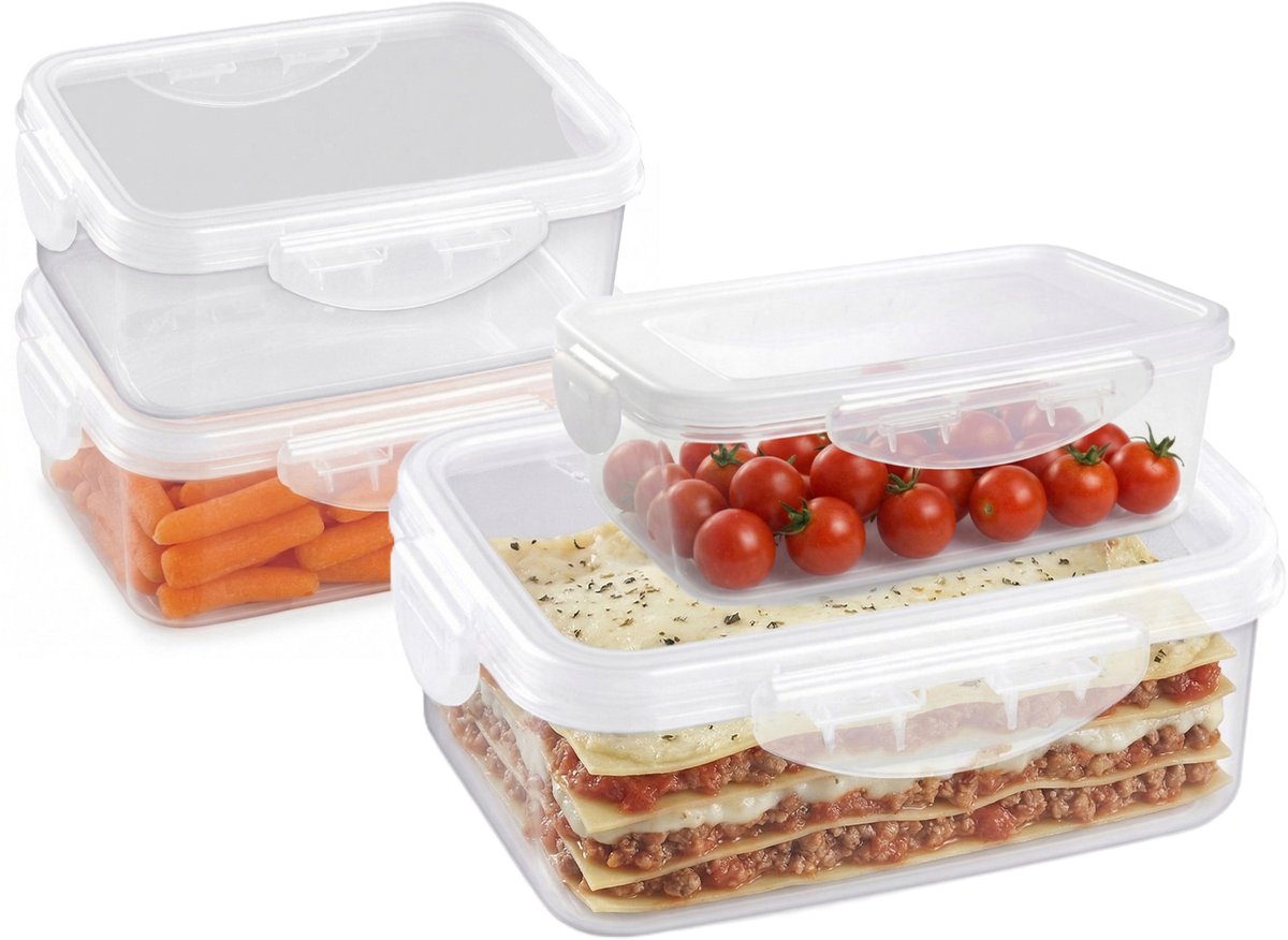 Plasticforte Vershoudbakjes set Classic - 4x stuks - vriezer en magnetron - kunststof - diverse maten - 800-1000-2000 ml