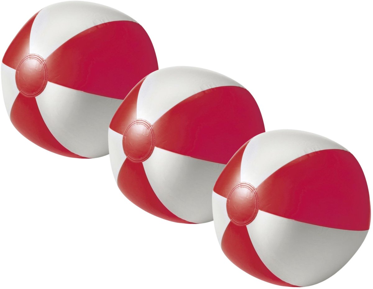 Impression Strandbal - 3x - opblaasbaar - zwembad speelgoed - rood/wit - D26 cm