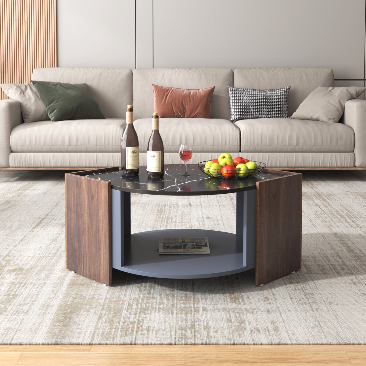 Wishdor - Salontafel - Opbergvak - Strakke Lijnen - Modern - Voor De Woonkamer - Spaanplaat - Zwart En Houtkleur - 96,5 X 63 X 40 Cm