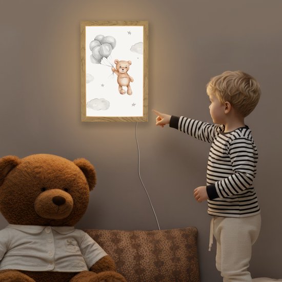 Nachtlampje 20x30 cm - Kinder lampje - Beer - Ballon - Sterren - Kinderen - Tafellamp kinderkamer - Slaapkamer lamp - Bedlamp kinderen - Kinderlampje stopcontact - Wandlamp babykamer - Nachtlampjes van OnlyWow — afbeelding 5