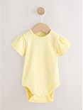 Lichtgeel bodysuit met korte mouwen en subtiel patroon, inclusief Next baby logo bij de hals.