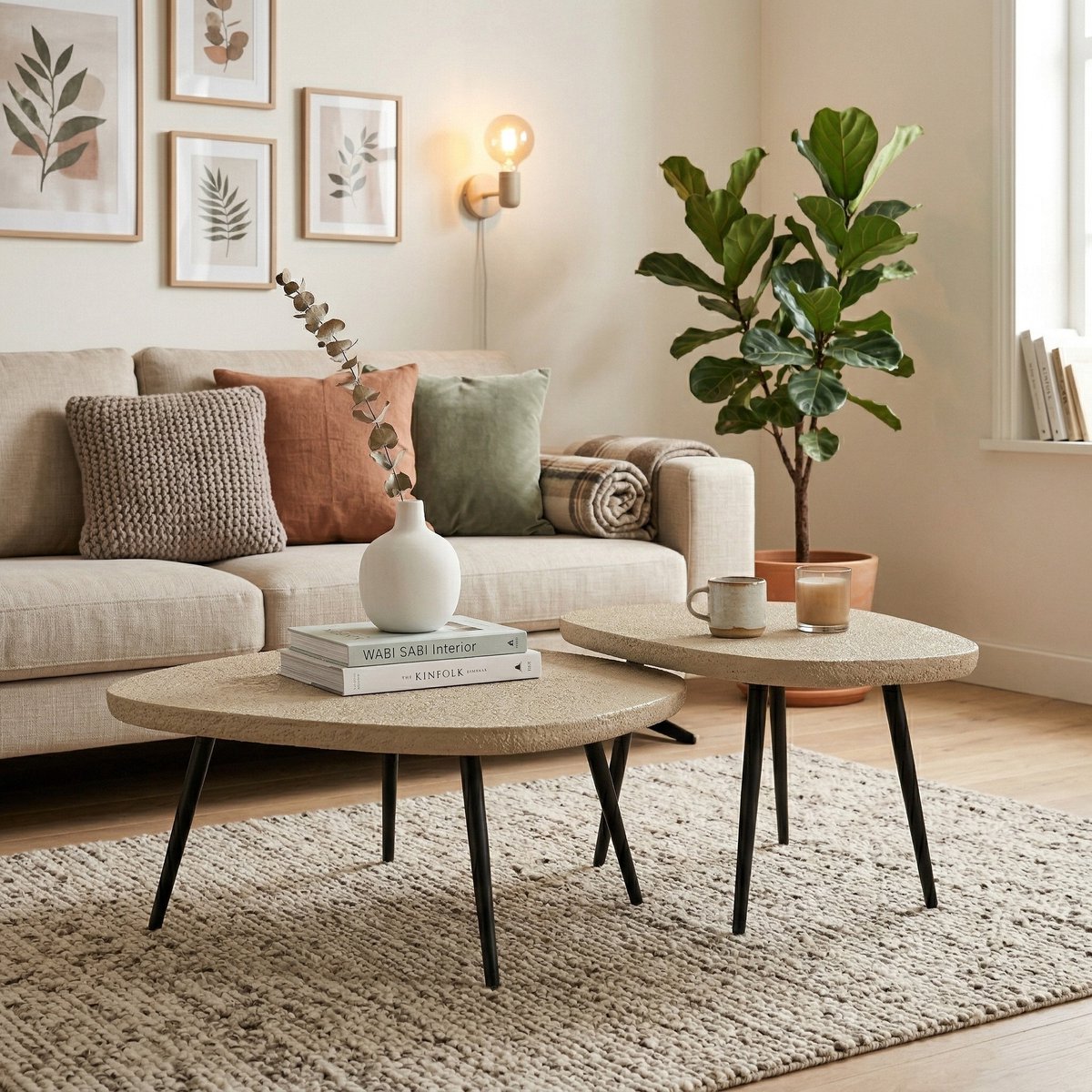 Woonexpress Bijzettafel set 2 stuks Cesare – Taupe Vloeibaar Metaal | Zwart Taupe/Beige/Bruin
