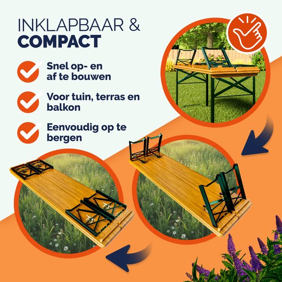 Casaria tuinset - 3 delig 8 personen inklapbaar - 170x46x75 cm