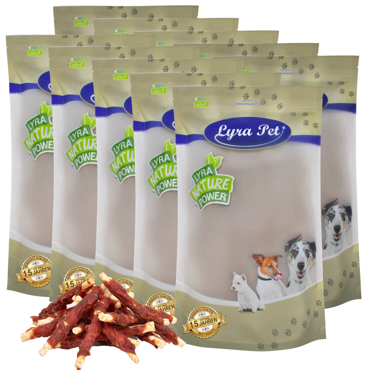 10 kg Lyra Pet® kauwrollen met eendenborstreepjes