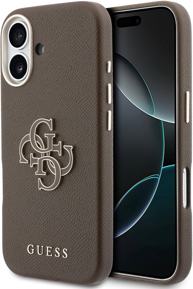 Guess PU Resin Logo Backcover - Geschikt voor iPhone 17 - Bruin