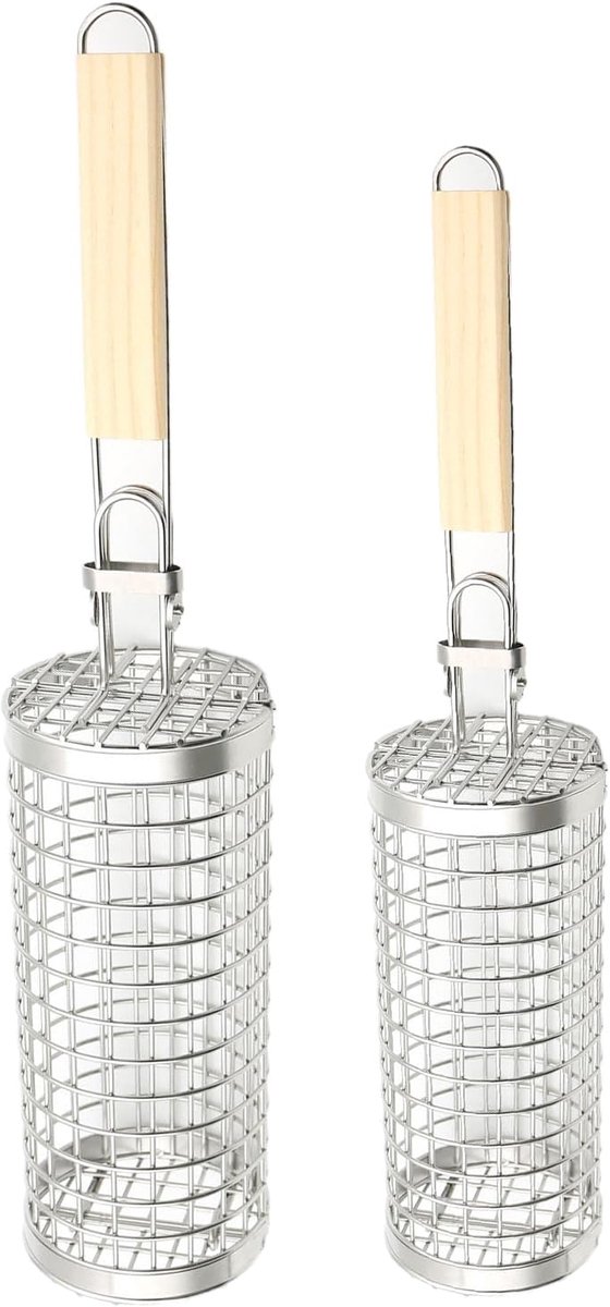 Draaibare Grillmand - Groentemand Grill - Buiten Koken - Inklapbaar Ontwerp - 2 Delen Set
