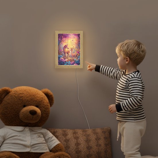 Nachtlampje 15x20 cm - Kinder lampje - Paard - Hert - Sprookjesbos - Paars - Tafellamp kinderkamer - Slaapkamer lamp - Bedlamp kinderen - Kinderlampje stopcontact - Wandlamp babykamer - Nachtlampjes van Merkloos — afbeelding 5