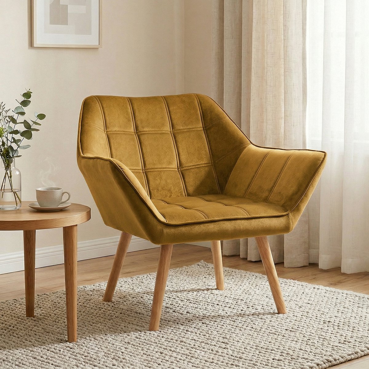 Homcom fauteuil - fluweellook - duurzaam - skandi design geel
