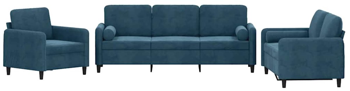 vidaXL - 3-delige - Loungeset - met - kussens - fluweel - blauw