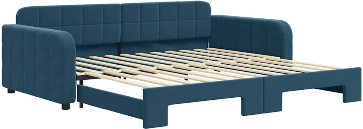 vidaXL Slaapbank - met - onderschuifbed - 100x200 - cm - fluweel - blauw